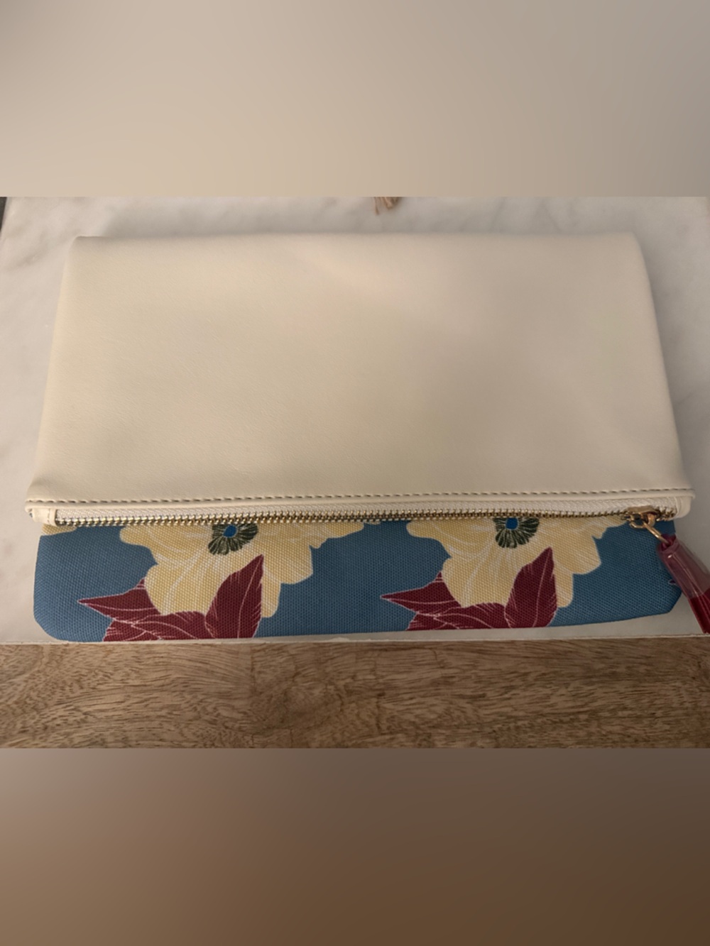 Rachel cream  Floral Accent Zip Clutch